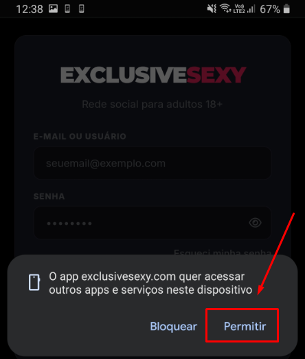 Passo 11 da instalação do App ExclusiveSexy